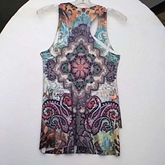 Pretty Woman Tank Top Y2K Tiered Ruffles Airbrushed Paisley Boho Colorfu… - Picture 2 of 4